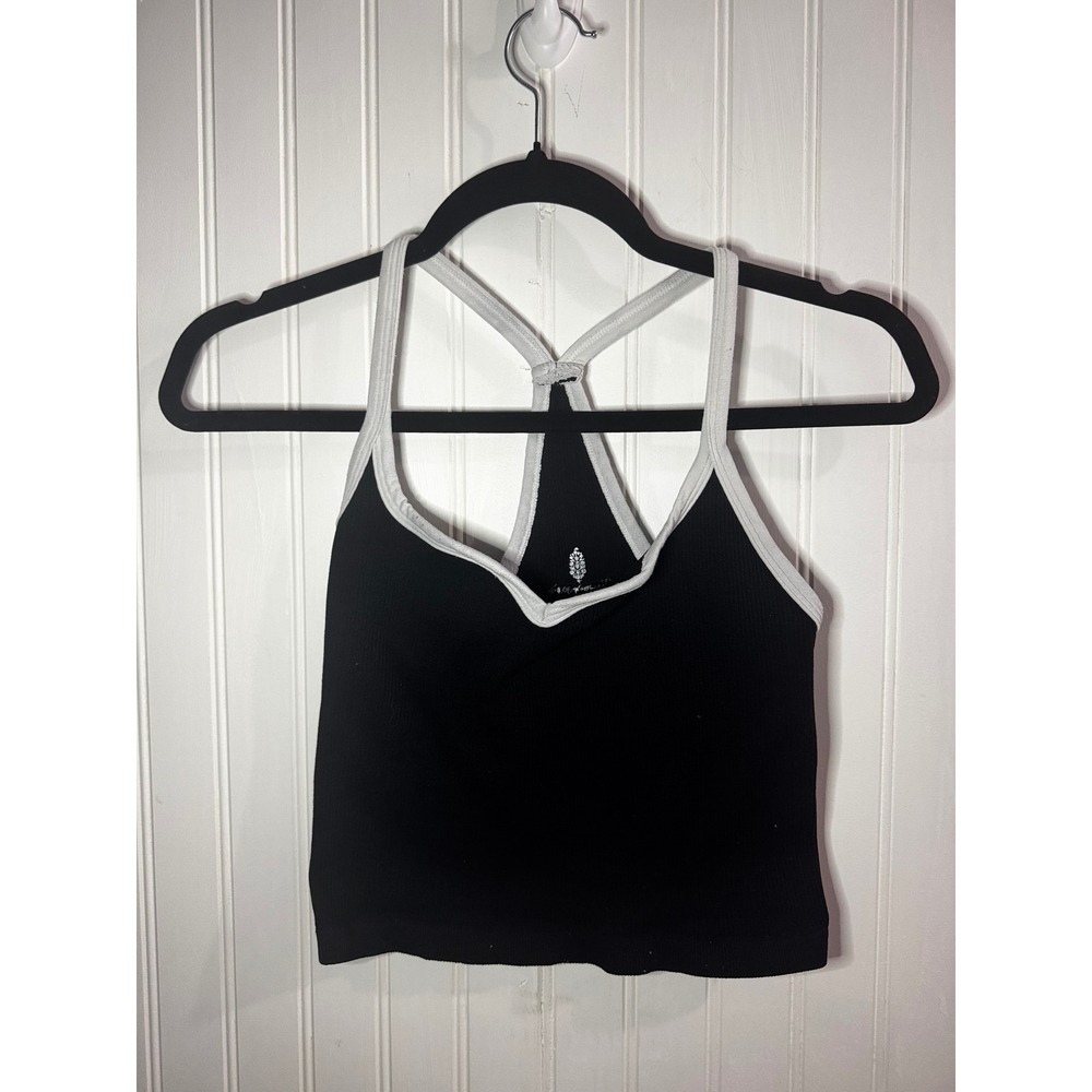 Free People Movement Happiness Runs Tank Top Black Gray Ribbed V-Neck M/L